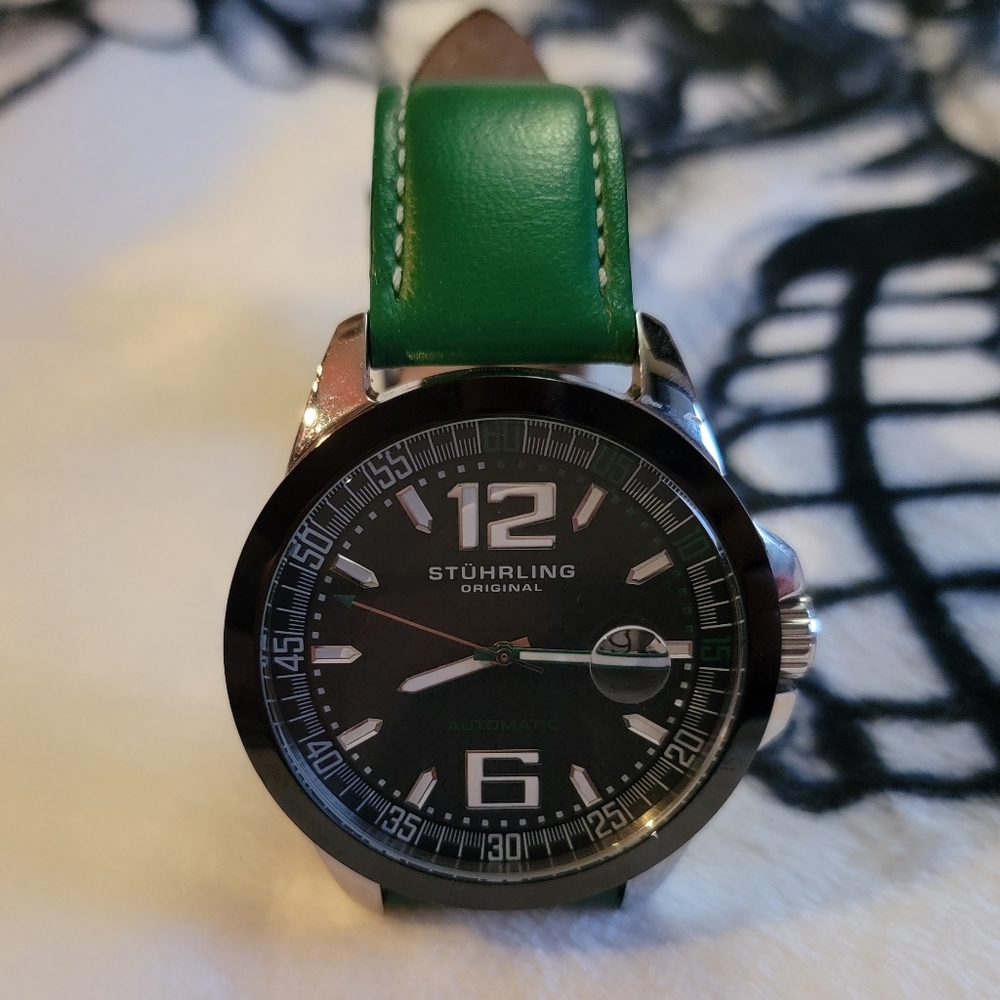 Stuhrling Watch with Green Leather Strap